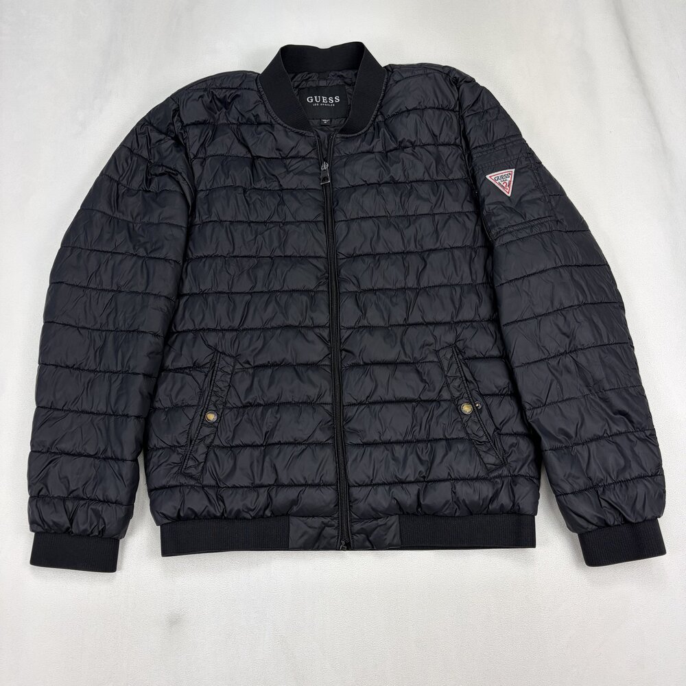 GUESS Quilted Puffer Bomber Jacket Black Size M - Picture 2 of 10